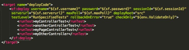 testLevel build.xml snippet